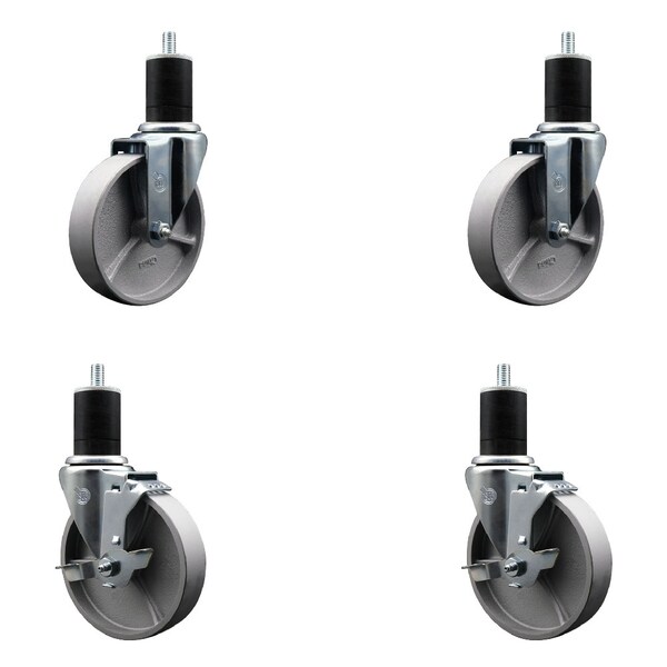 Service Caster 5'' Semi Steel Wheel Swivel 1-3/4'' Expanding Stem Caster Set 2 Brakes, 4PK SCC-EX20S515-SSR-2-TLB-2-134 - main